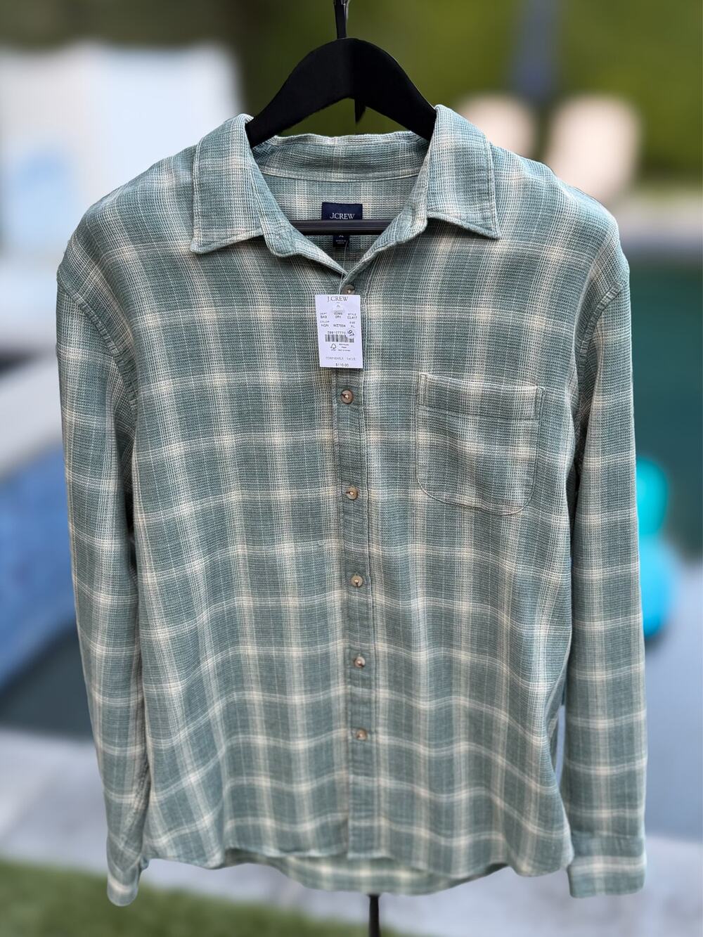 J.Crew Factory Mens XL Green Plaid Waffle Shirt 100% Cotton NWT Textured